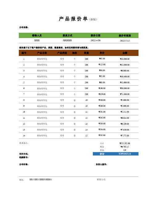 产品报价单模板