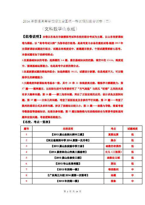 【解析版】2014年山东高考模拟组合试卷(二)(数学文)