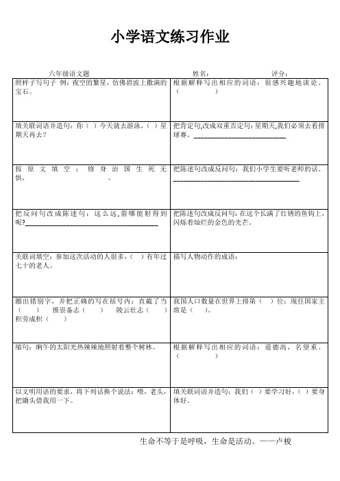 小学六年级语文拓展训练 (100)