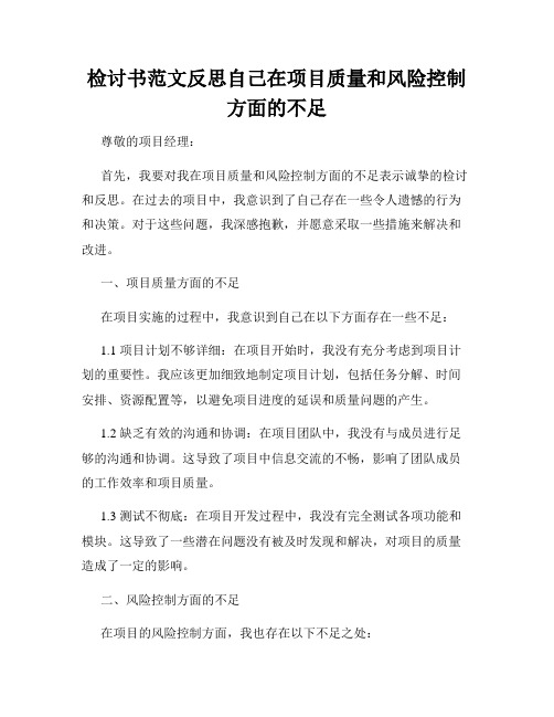 检讨书范文反思自己在项目质量和风险控制方面的不足