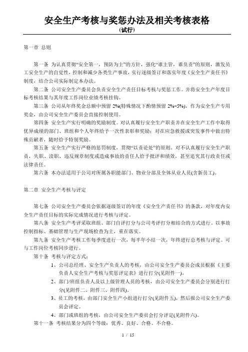 安全生产考核与奖惩办法及相关考核表格