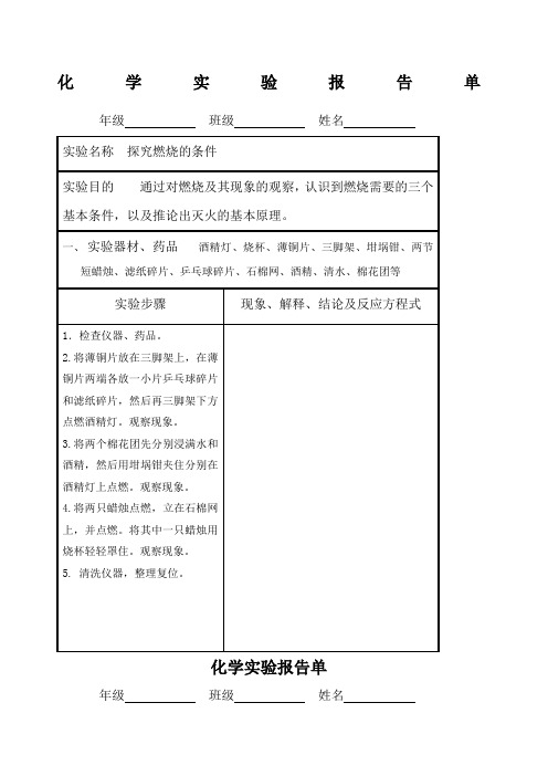 九年级化学实验报告