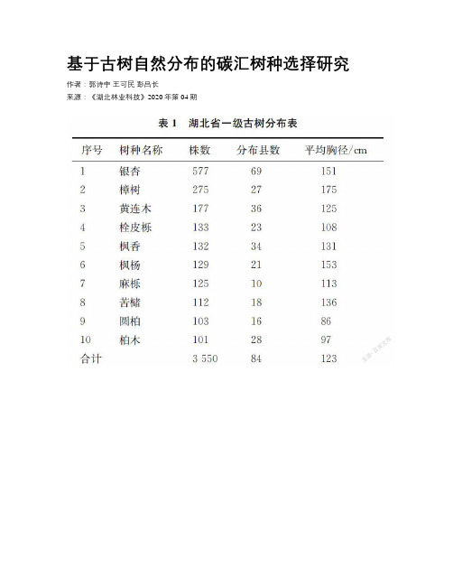 基于古树自然分布的碳汇树种选择研究