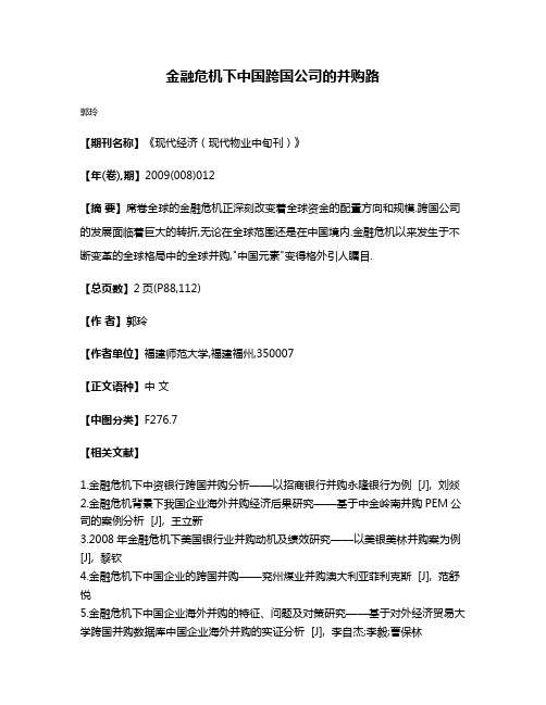 金融危机下中国跨国公司的并购路