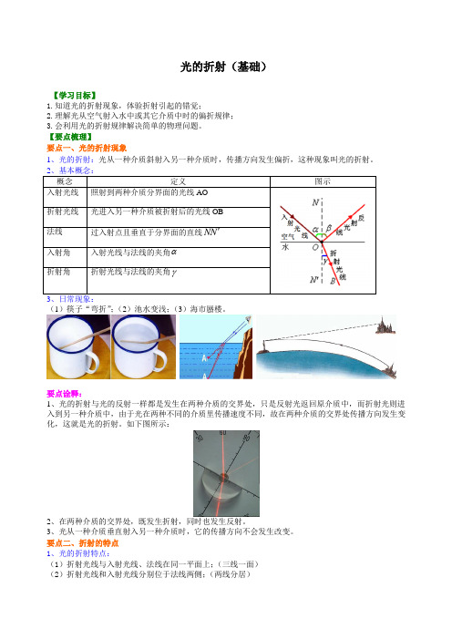 【苏教版】八年级物理上册-光的折射(基础)知识讲解