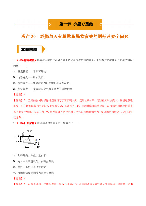 考点30 燃烧与灭火易燃易爆物有关的图标及安全问题-中考化学(解析版)