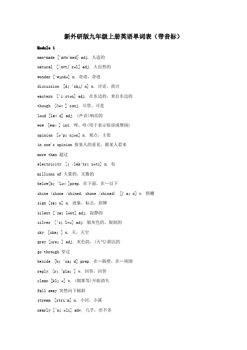 新外研版九年级上册英语单词表带音标