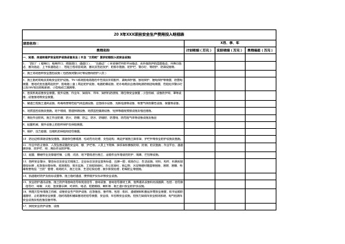 安全生产费用计划及投入统计表