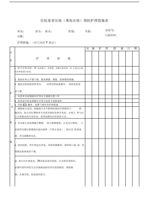 压疮护理措施记录表