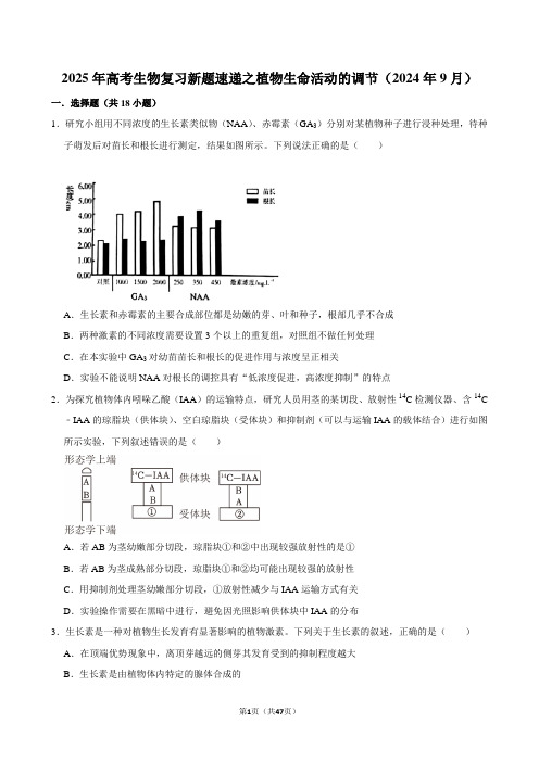 2025年高考生物复习新题速递之植物生命活动的调节(2024年9月)