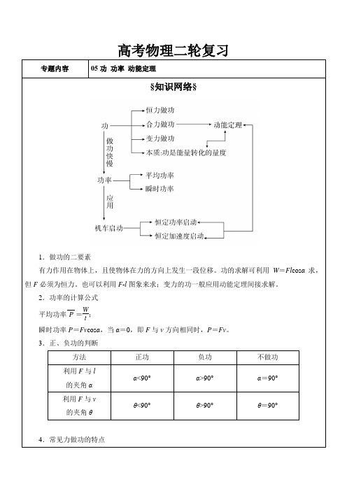 新课标高考物理二轮复习 专题05-功 功率 动能定理(解析版)