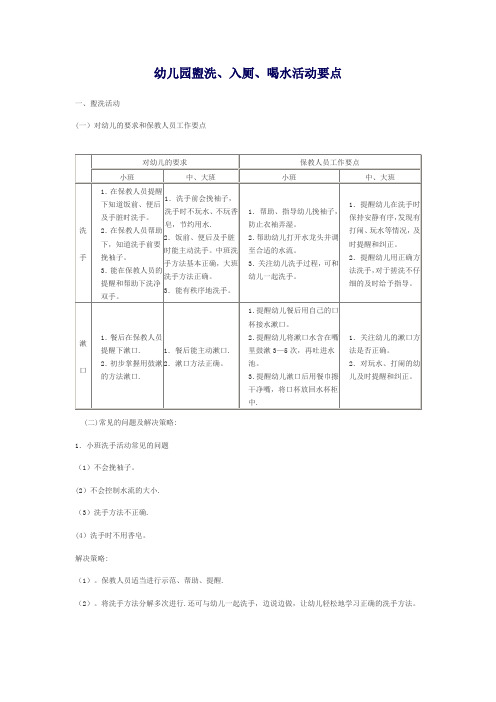 幼儿园盥洗、入厕、喝水活动要点