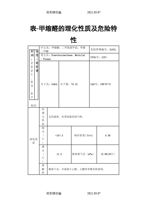 表-甲缩醛的理化性质及危险特性之欧阳德创编