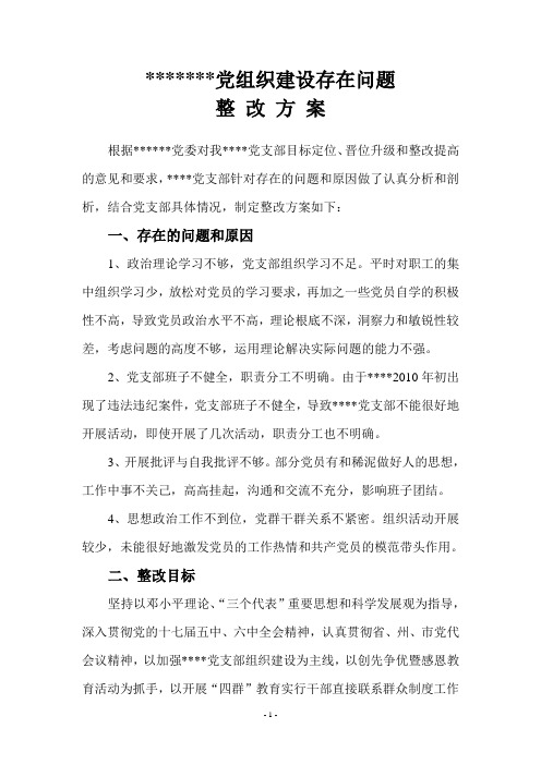 党组织建设存在问题整改方案