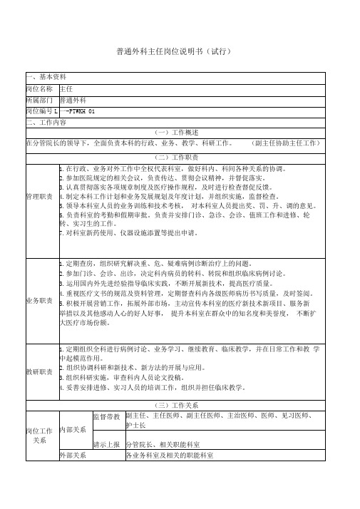 普外科主任岗位说明书