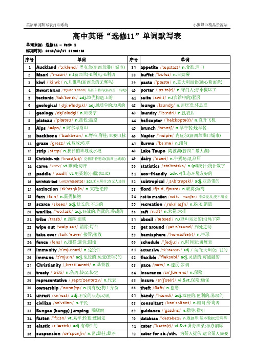 61_X11_高中人教版_1_英文+音标+中文(彩色)_选修11_英语词汇表单元单词表(双面打印)