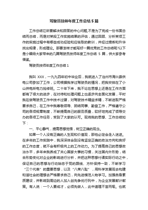 驾驶员技师年度工作总结5篇