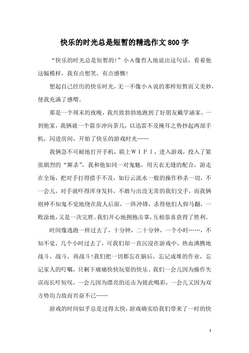 快乐的时光总是短暂的精选作文800字