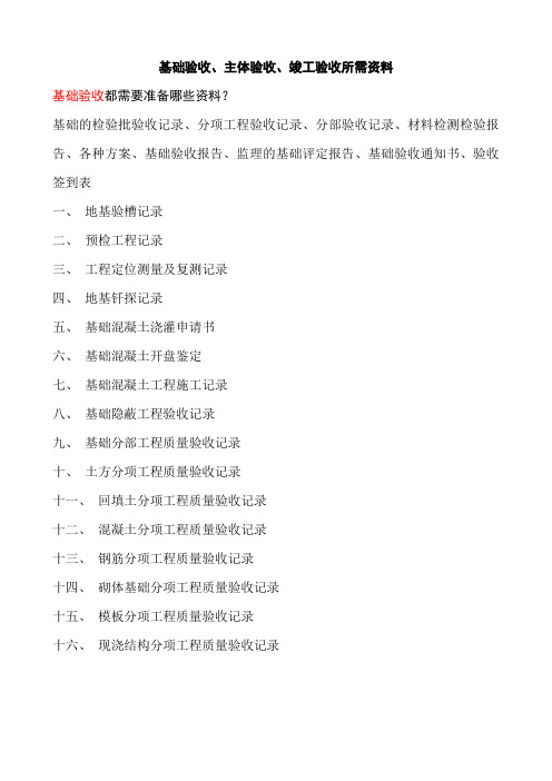 基础验收、主体验收、竣工验收所需资料(自评报告)