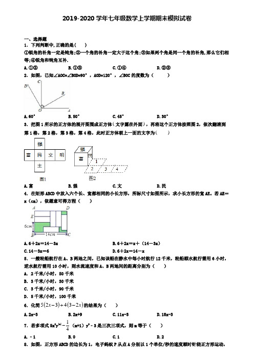 〖精选4套试卷〗上海市2020年初一(上)数学期末考试模拟试题