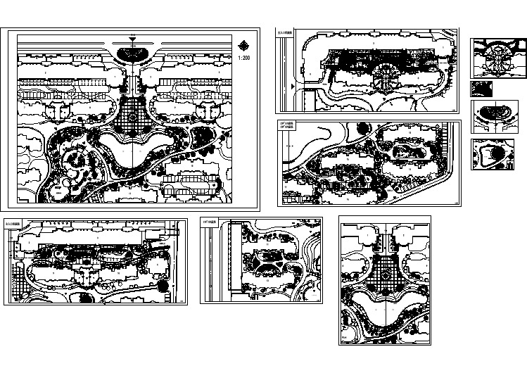 某小区景观规划设计平面布置图及局部组团大样图