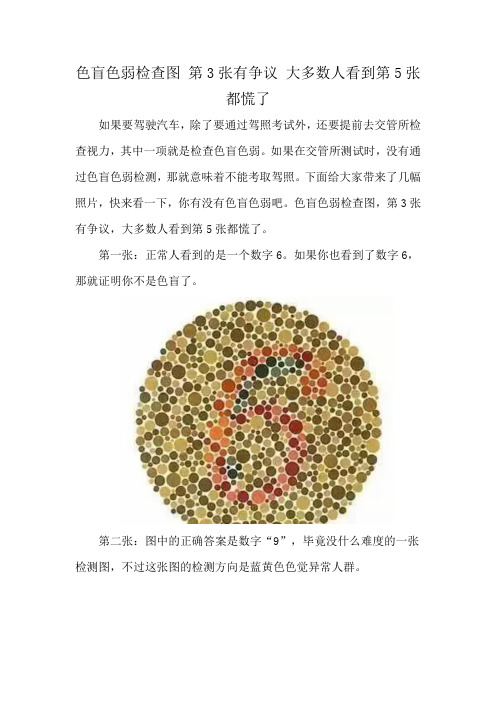 色盲色弱检查图 第3张有争议 大多数人看到第5张都慌了