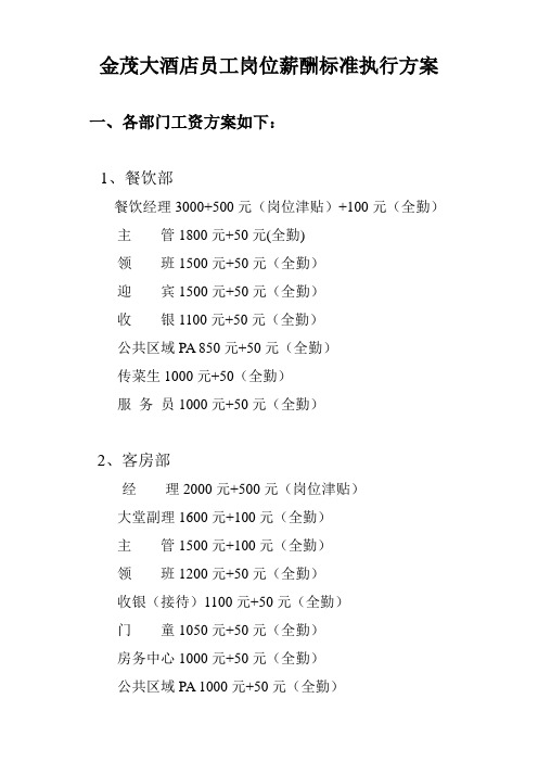 金茂大酒店员工薪酬标准的执行方案(新)