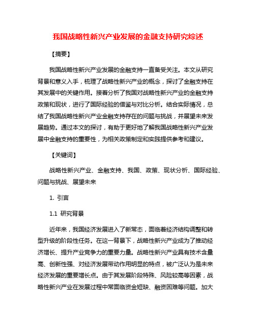 我国战略性新兴产业发展的金融支持研究综述