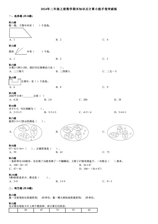 2024年二年级上册数学期末知识点计算小能手卷突破版