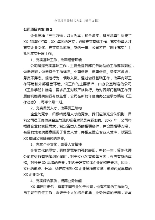 公司项目策划书方案（通用3篇）