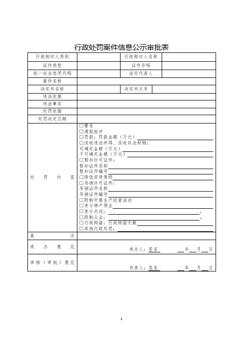 行政处罚案件信息公示审批表