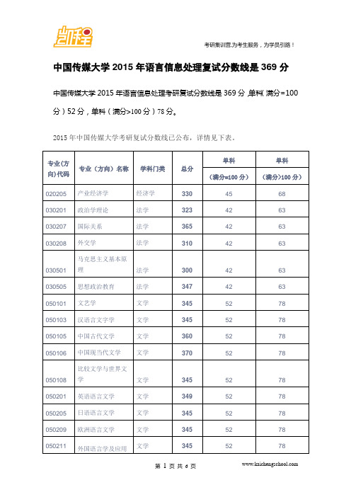 2015年中国传媒大学语言信息处理考研复试分数线是369分