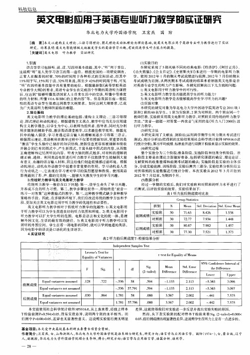 英文电影应用于英语专业听力教学的实证研究