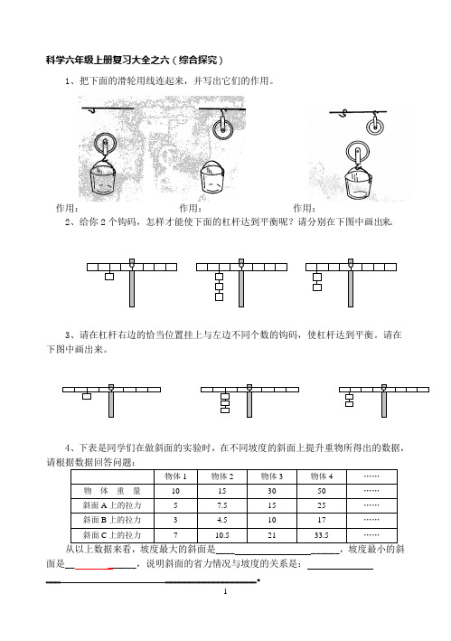 科学六年级上册复习大全之六(综合探究)