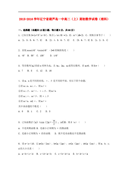 辽宁省葫芦岛一中高一数学上学期期初试卷 理(含解析)