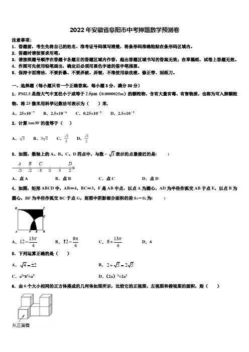 2022年安徽省阜阳市中考押题数学预测卷含解析