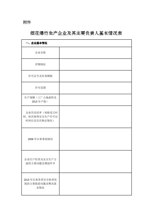 烟花爆竹生产企业及其主要负责人基本情况表