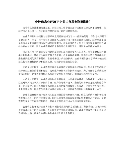 会计信息化环境下企业内部控制问题探讨