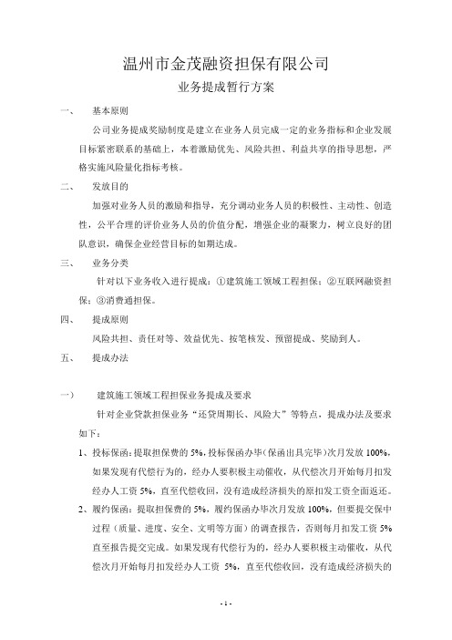 担保公司业务提成奖惩制度