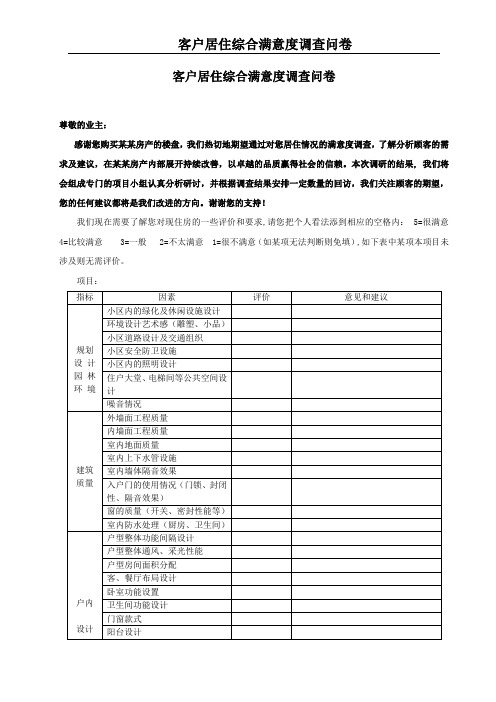 客户居住满意度调查问卷