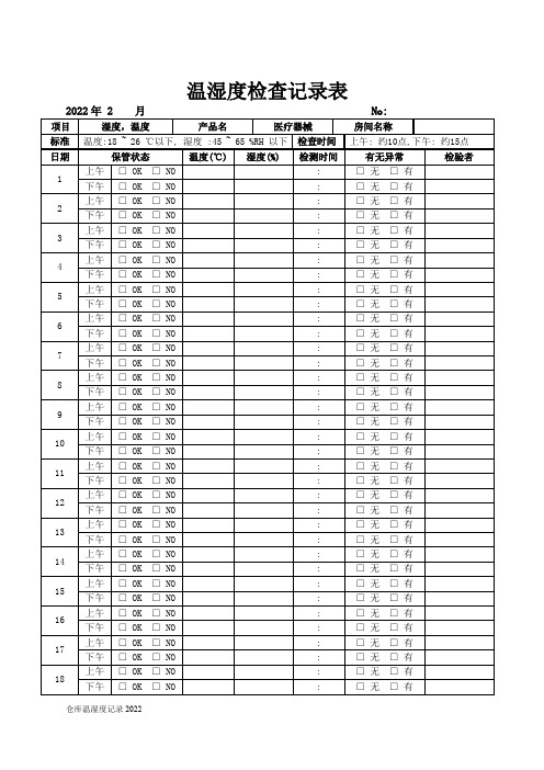 仓库温湿度记录2022