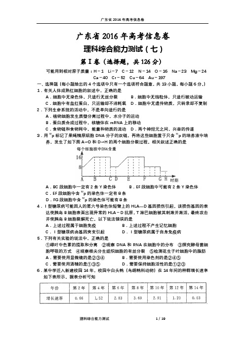 广东省2016年高考信息卷(七)理科综合能力测试试题(PDF版)