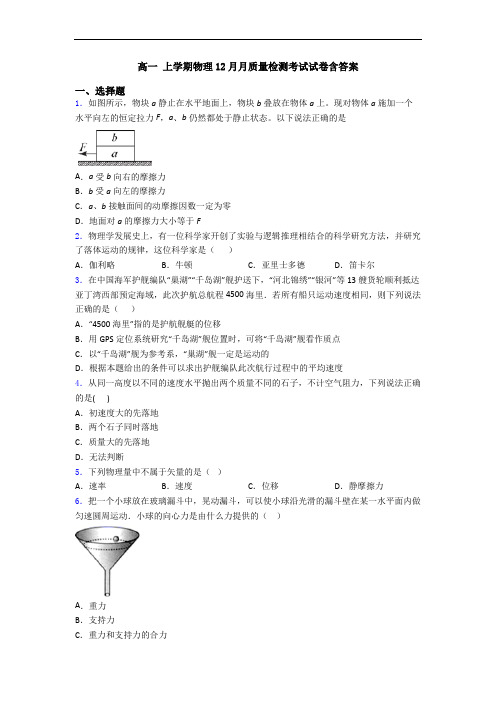 高一 上学期物理12月月质量检测考试试卷含答案