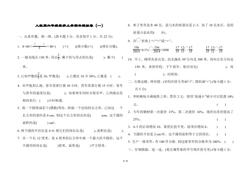 人教版6年上册数学期末模拟卷 (1)