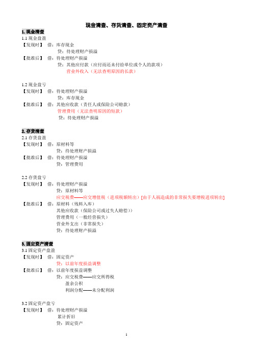 会计专题：现金、存货、固定资产清查分录