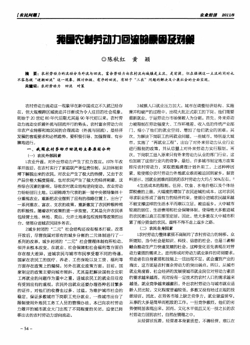 我国农村劳动力回流的原因及对策