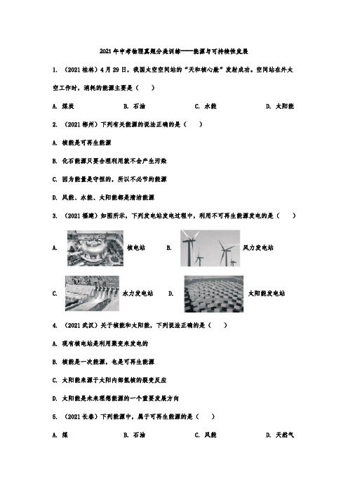 2021年中考物理真题分类训练——能源与可持续性发展