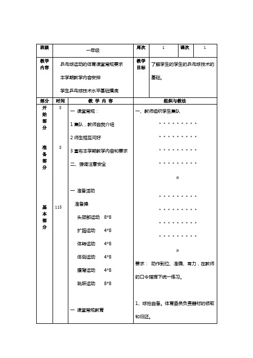 2017-2018乒乓球教案