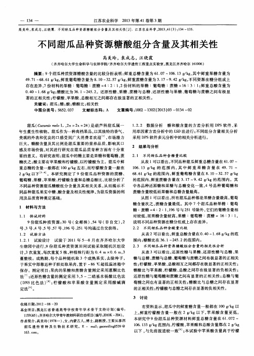 不同甜瓜品种资源糖酸组分含量及其相关性