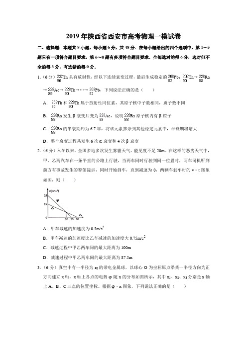 2019年陕西省西安市高考物理一模试卷(解析版)